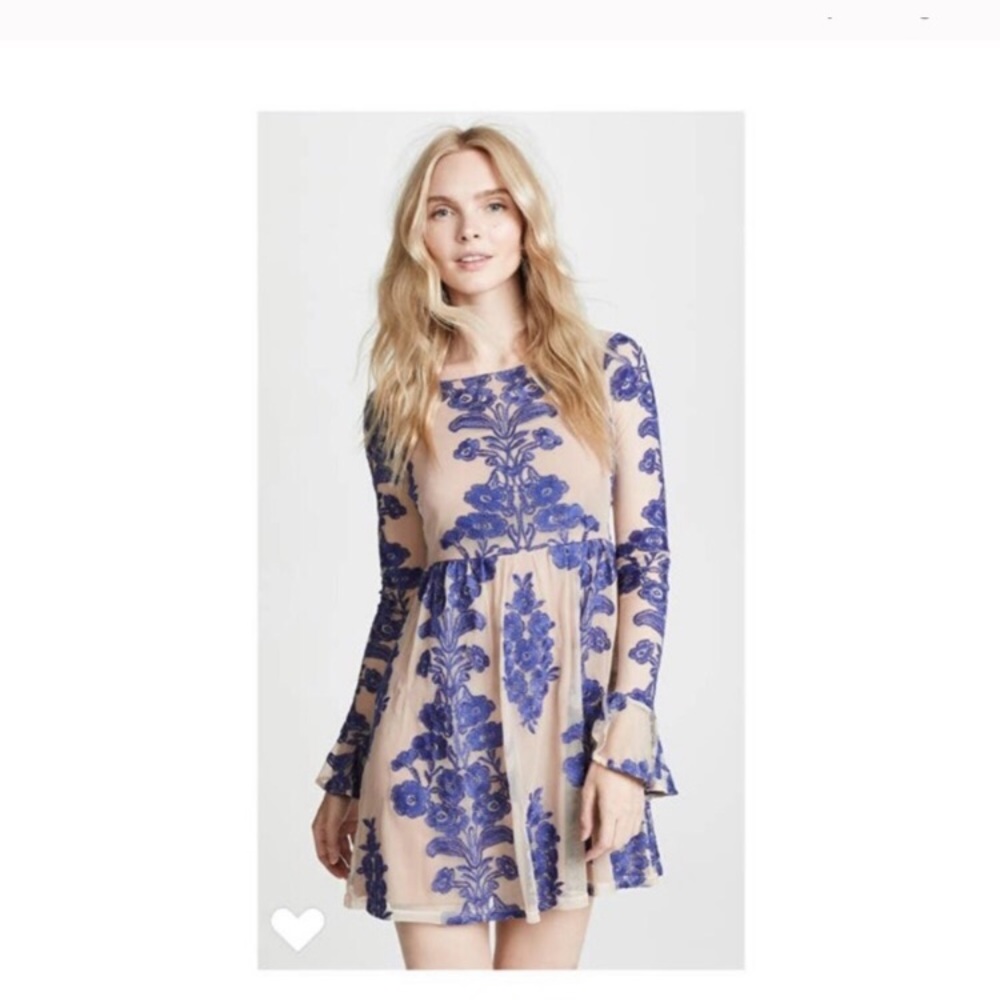Blue and Cream Floral Lace Dress